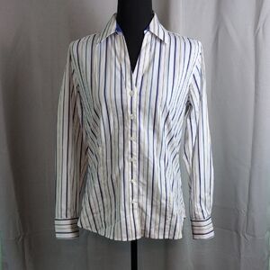 Chico's Blue and Silver Button Down Blouse‎ with Notched Collar